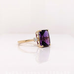 Statement Rings-Royal Purple Amethyst Ring in Solid 14K Yellow Gold with Natural Diamond Accents | Radiant Cut 11x9mm | February Birthstone | Checker top - NNJGemstones