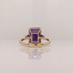 Statement Rings-Royal Purple Amethyst Ring in Solid 14K Yellow Gold with Natural Diamond Accents | Radiant Cut 11x9mm | February Birthstone | Checker top - NNJGemstones