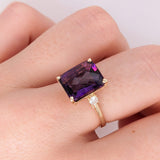 Statement Rings-Royal Purple Amethyst Ring in Solid 14K Yellow Gold with Natural Diamond Accents | Radiant Cut 11x9mm | February Birthstone | Checker top - NNJGemstones