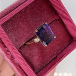 Statement Rings-Royal Purple Amethyst Ring in Solid 14K Yellow Gold with Natural Diamond Accents | Radiant Cut 11x9mm | February Birthstone | Checker top - NNJGemstones