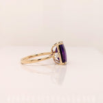 Statement Rings-Royal Purple Amethyst Ring in Solid 14K Yellow Gold with Natural Diamond Accents | Radiant Cut 11x9mm | February Birthstone | Checker top - NNJGemstones