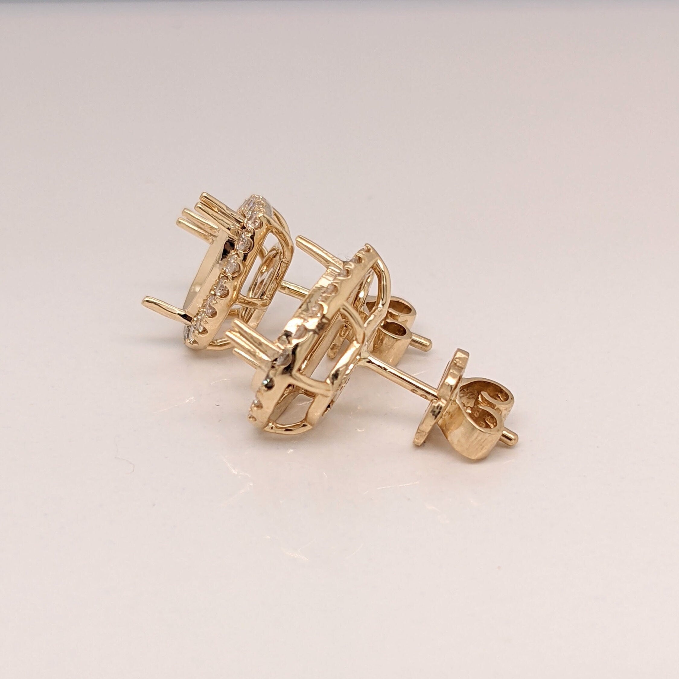 Stud Earrings-Versatile Diamond Halo Earring Semi Mount in Solid 14K Gold | Pear Shape 9x7 8x6 7x5 6x4 | Gemstone Setting | Matched Pair | Push Back - NNJGemstones