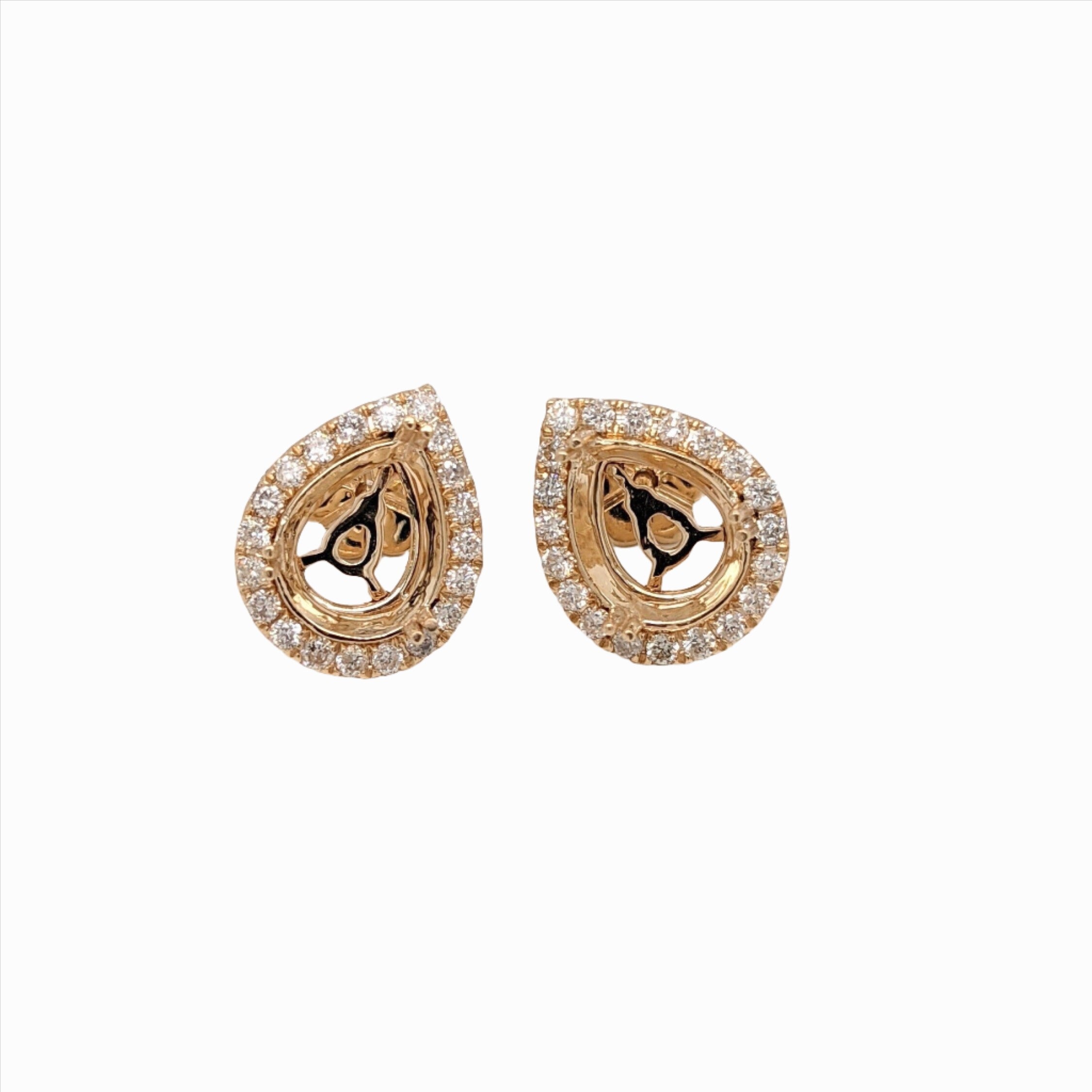 Stud Earrings-Versatile Diamond Halo Earring Semi Mount in Solid 14K Gold | Pear Shape 9x7 8x6 7x5 6x4 | Gemstone Setting | Matched Pair | Push Back - NNJGemstones