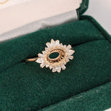 14K Solid Gold East West Ring Setting: Pear, Baguette & Round Diamond Accents