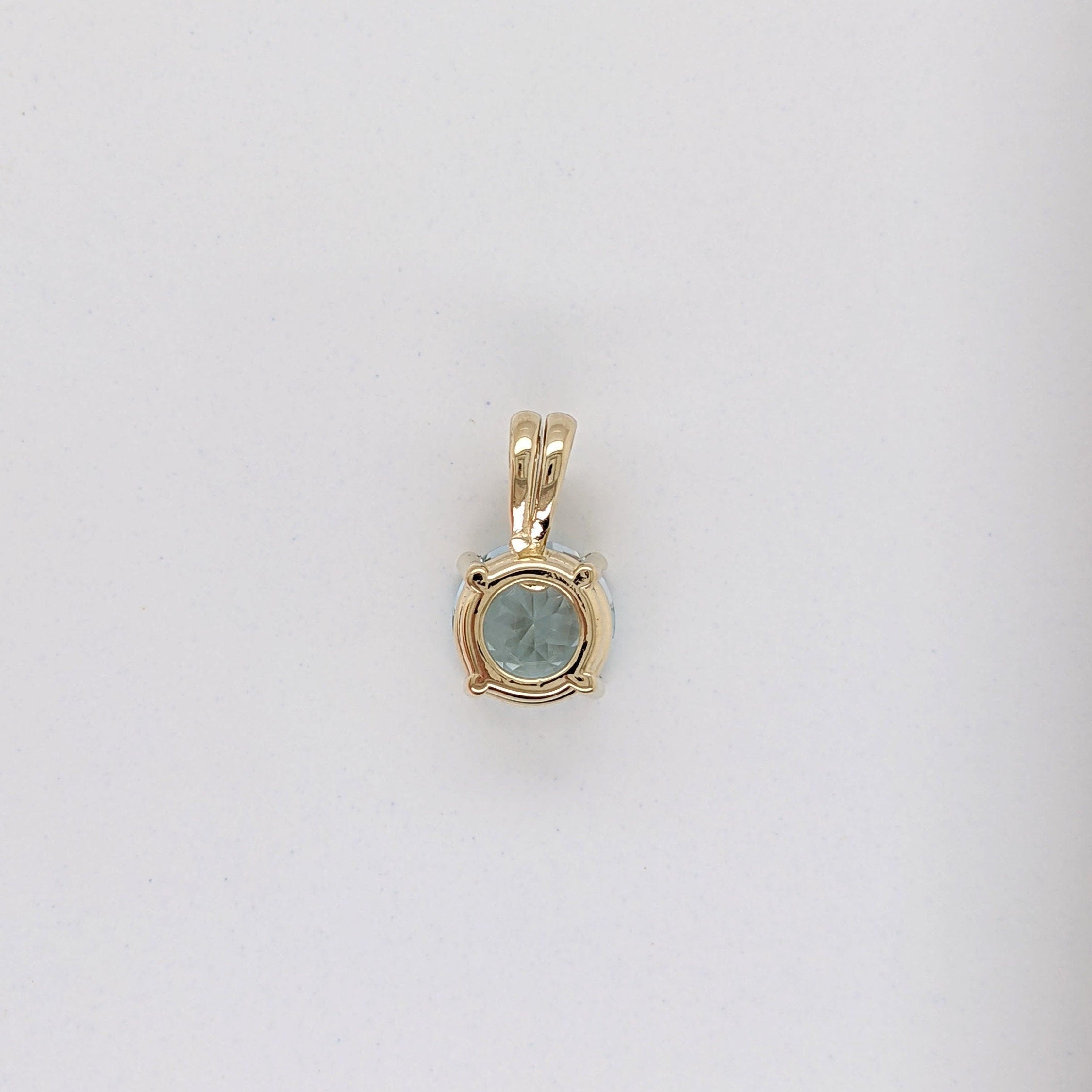 Pendants-Pretty Solitaire Aquamarine Pendant in Solid 14k White, Yellow or Rose Gold | Rabbit Bail | Round 7mm | Prong | Blue Gem | March Birthday - NNJGemstones