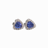 Pretty Trillion Tanzanite Studs with Diamond Halo