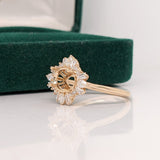 14K Solid Gold East West Ring Setting: Pear, Baguette & Round Diamond Accents