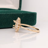 14K Solid Gold East West Ring Setting: Pear, Baguette & Round Diamond Accents