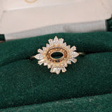 14K Solid Gold East West Ring Setting: Pear, Baguette & Round Diamond Accents