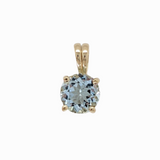 Pretty Solitaire Aquamarine Pendant in Solid 14k White, Yellow or Rose Gold | Rabbit Bail | Round 7mm | Prong | Blue Gem | March Birthday