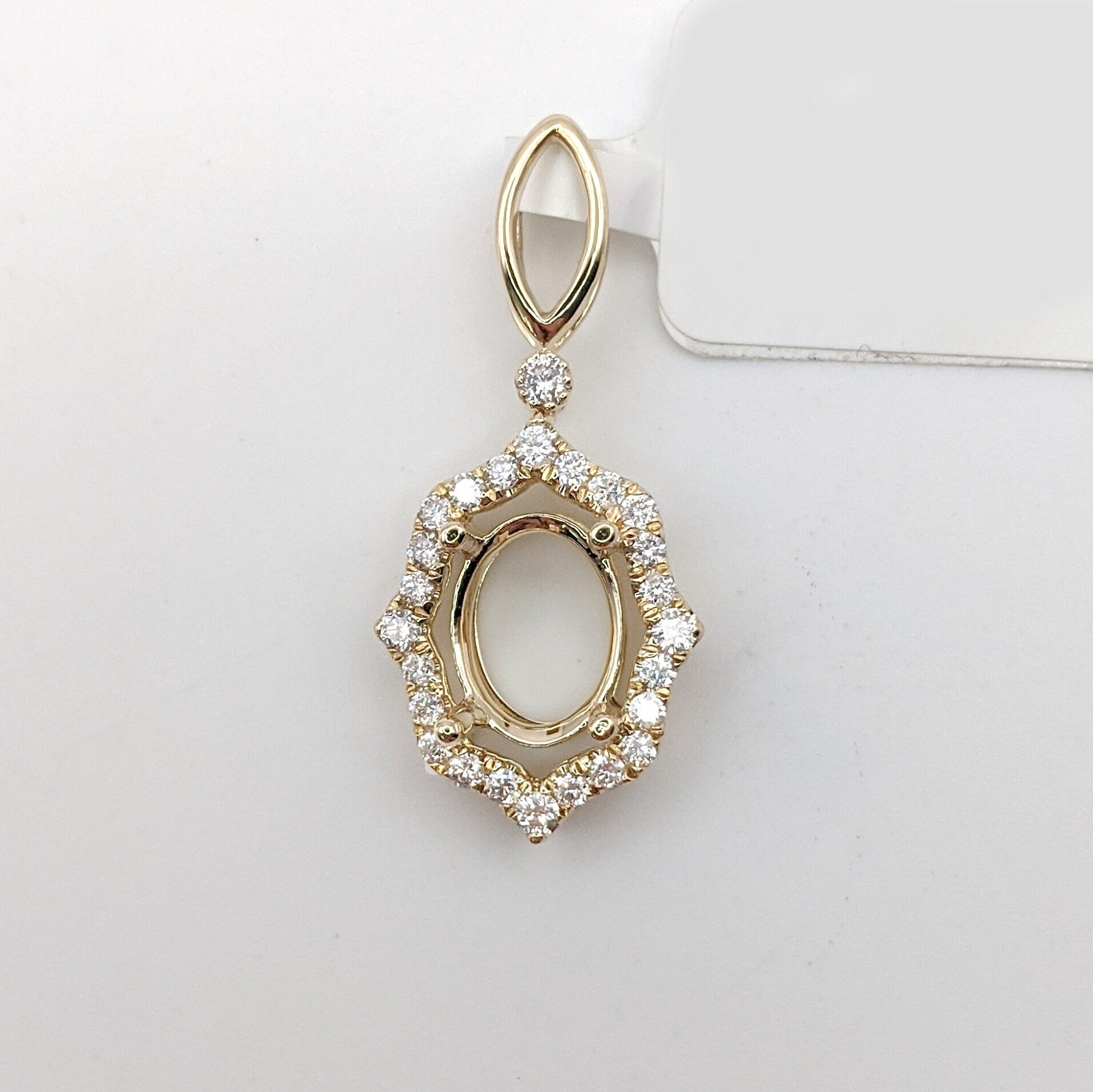 Pendants-Gorgeous Solid 14k Gold Pendant Semi Mount with Natural Diamond Halo | Oval 7x5mm, 8x6mm, 9x7mm, 10x8mm, 11x9mm | Gemstone Necklace - NNJGemstones