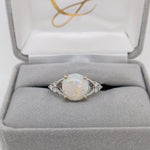 Statement Rings-Multi Color Jelly Opal Ring in 14K Yellow Gold with Diamond Accents | Round 9.5mm | October Birthstone | Welo Opal | Play of Color | Sizable - NNJGemstones