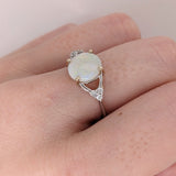 Statement Rings-Multi Color Jelly Opal Ring in 14K Yellow Gold with Diamond Accents | Round 9.5mm | October Birthstone | Welo Opal | Play of Color | Sizable - NNJGemstones