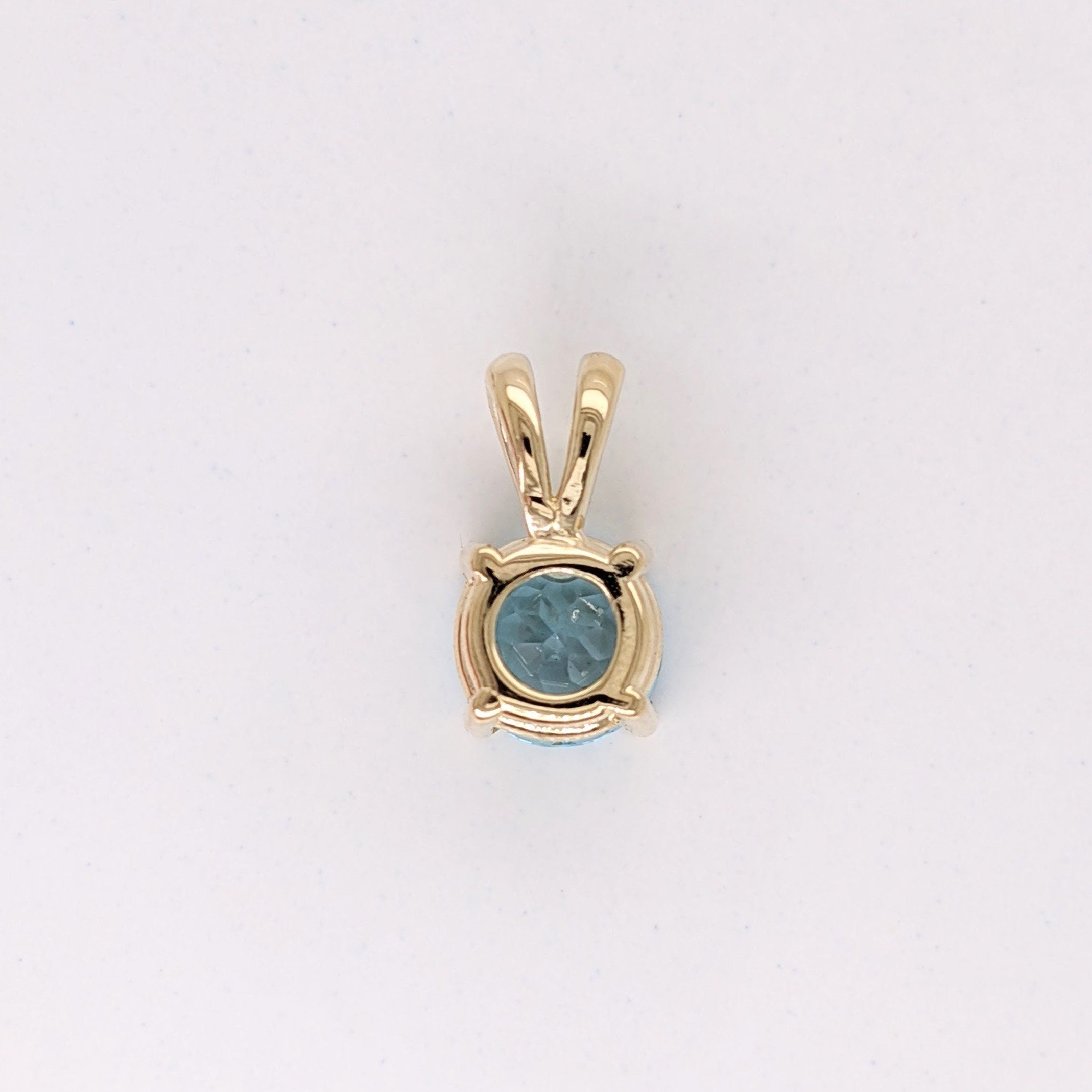 Pendants-Minimalist Solitaire Sky Blue Topaz Pendant in Solid 14k White, Yellow or Rose Gold | Round 5mm | Rabbit Bail | Blue Gemstone Necklace - NNJGemstones