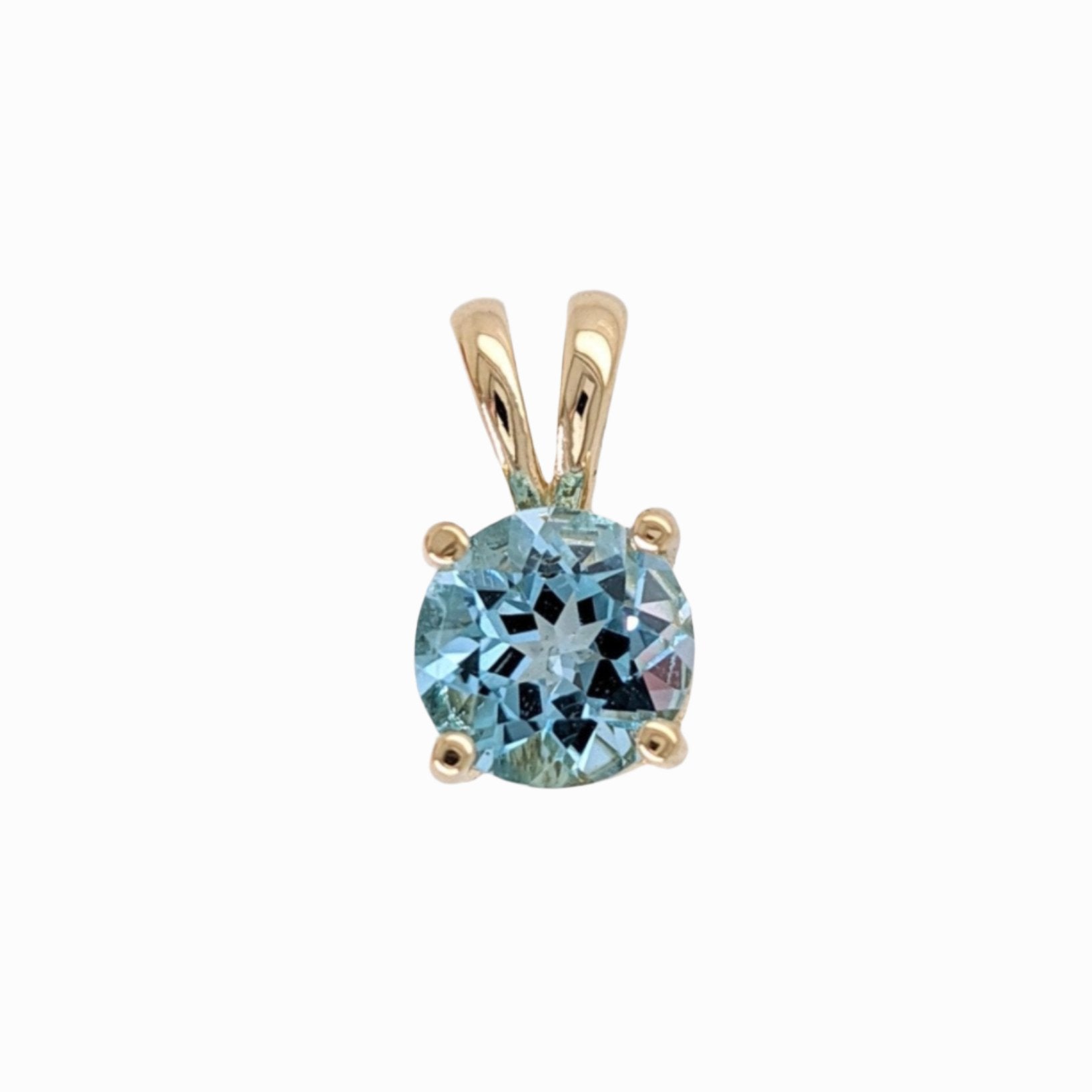 Pendants-Minimalist Solitaire Sky Blue Topaz Pendant in Solid 14k White, Yellow or Rose Gold | Round 5mm | Rabbit Bail | Blue Gemstone Necklace - NNJGemstones