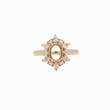 Eye Catching Ring Setting W Marquise & Round Diamond Halo in 14K Solid Gold | Oval Shape | Customizable