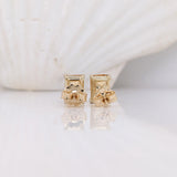 Stud Earrings-Pretty Golden Citrine Stud Earrings in Solid 14K White, Yellow or Rose Gold | Emerald Cut 7x5mm | November Birthstone | 4 Prong | Orange - NNJGemstones