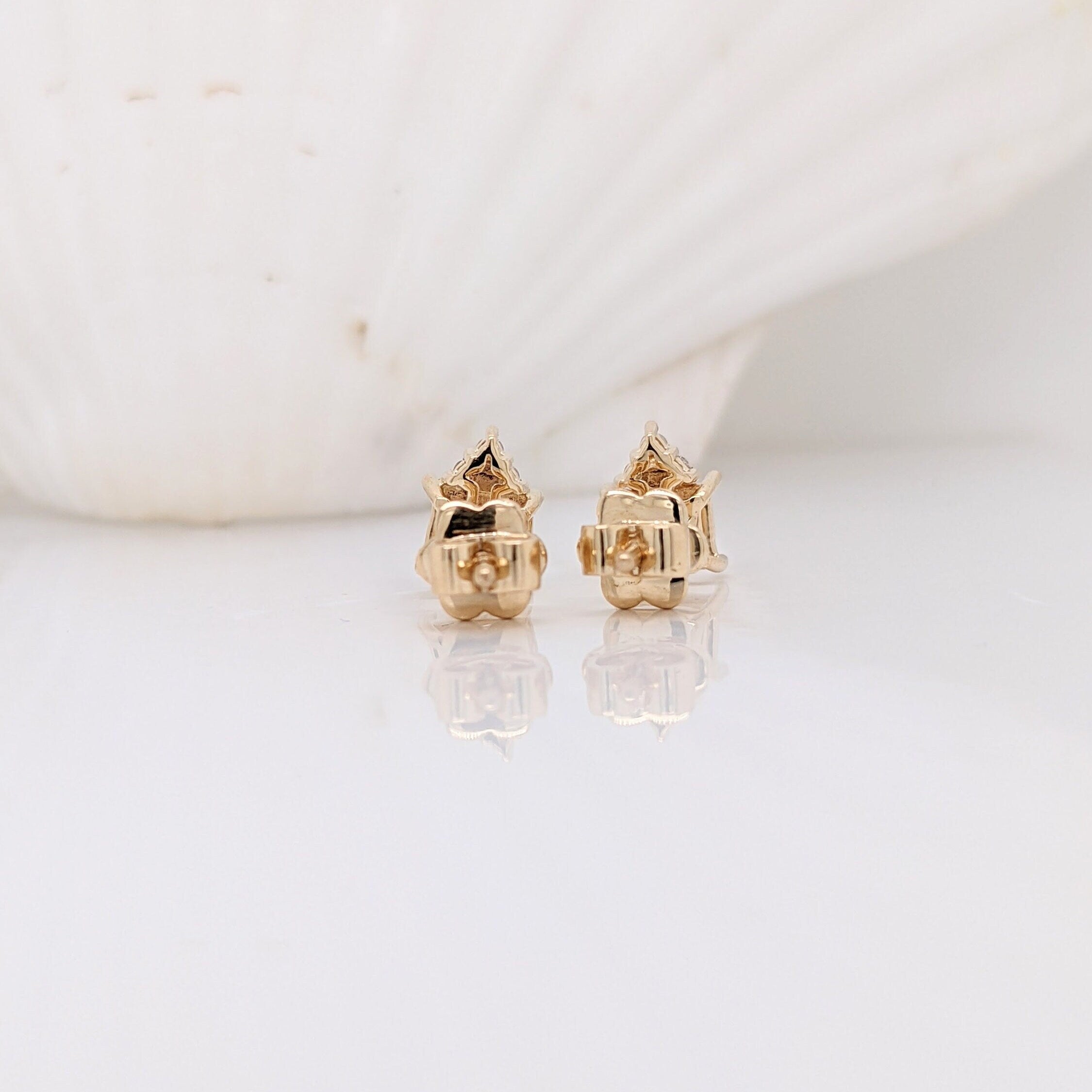 Stud Earrings-Cute Daily Wear Earring Stud Semi Mount in Solid 14K white, Yellow or Rose Gold with Natural Diamond Accents | Emerald cut 5x4mm | East West - NNJGemstones