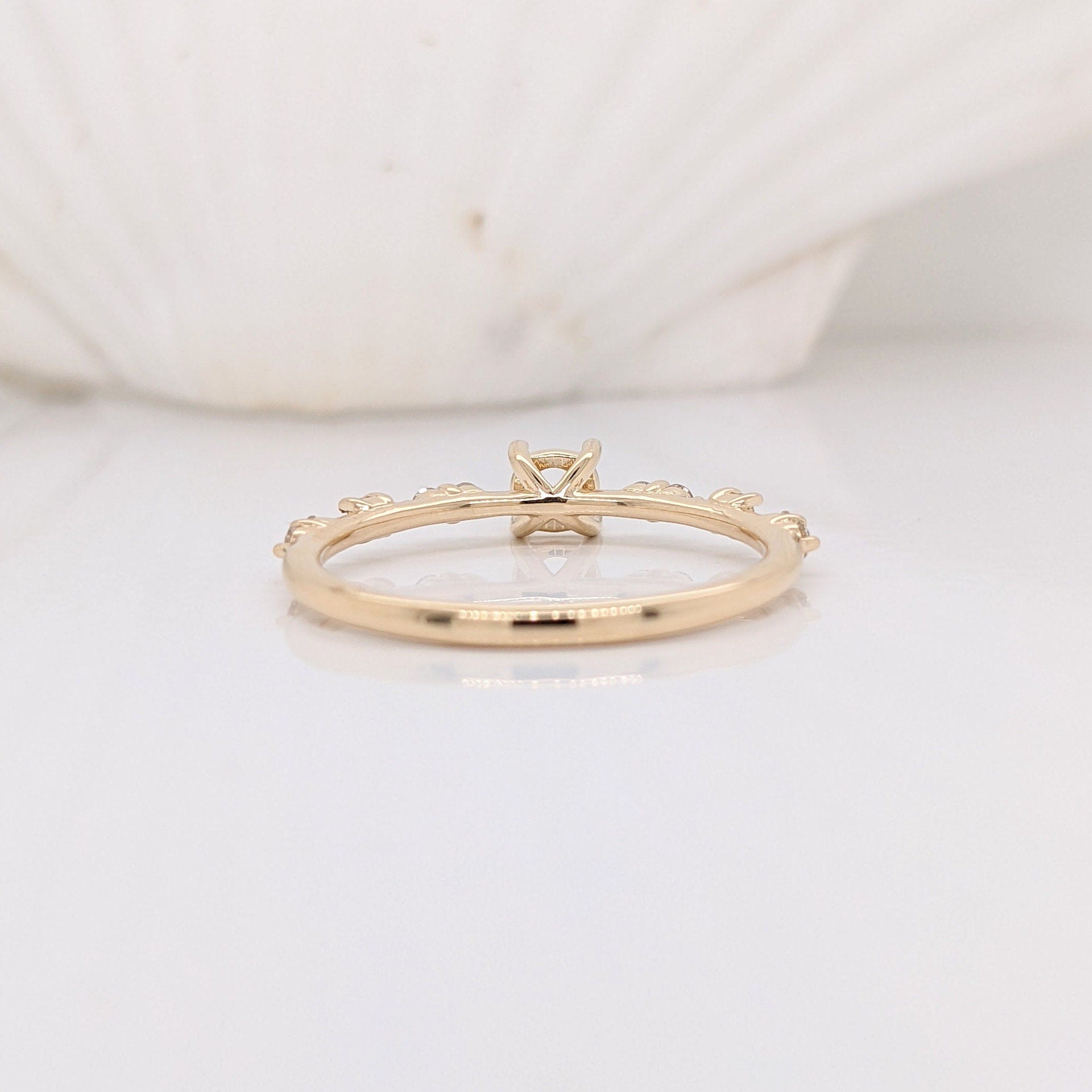 Rings-Minimalist Ring Semi Mount in Solid 14k White, Yellow or Rose Gold with Natural Diamond Accents | Round | Customizable | Classic Ring - NNJGemstones