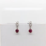 Stud Earrings-Beautiful Ruby Dangle Earrings in Solid 14K White Gold with Natural Diamond Accents | Round 4mm | Gemstone Earrings | Classic | Elegant - NNJGemstones