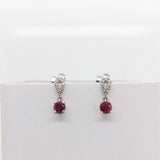 Stud Earrings-Beautiful Ruby Dangle Earrings in Solid 14K White Gold with Natural Diamond Accents | Round 4mm | Gemstone Earrings | Classic | Elegant - NNJGemstones