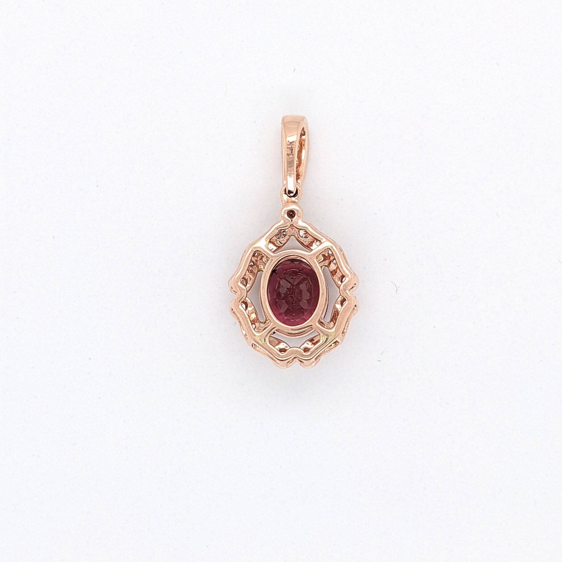 Pendants-Stunning Tourmaline Pendant in Solid 14K Rose Gold with Diamond Accents | Oval 9x7mm | October Birthstone | Diamond Bail | Halo - NNJGemstones