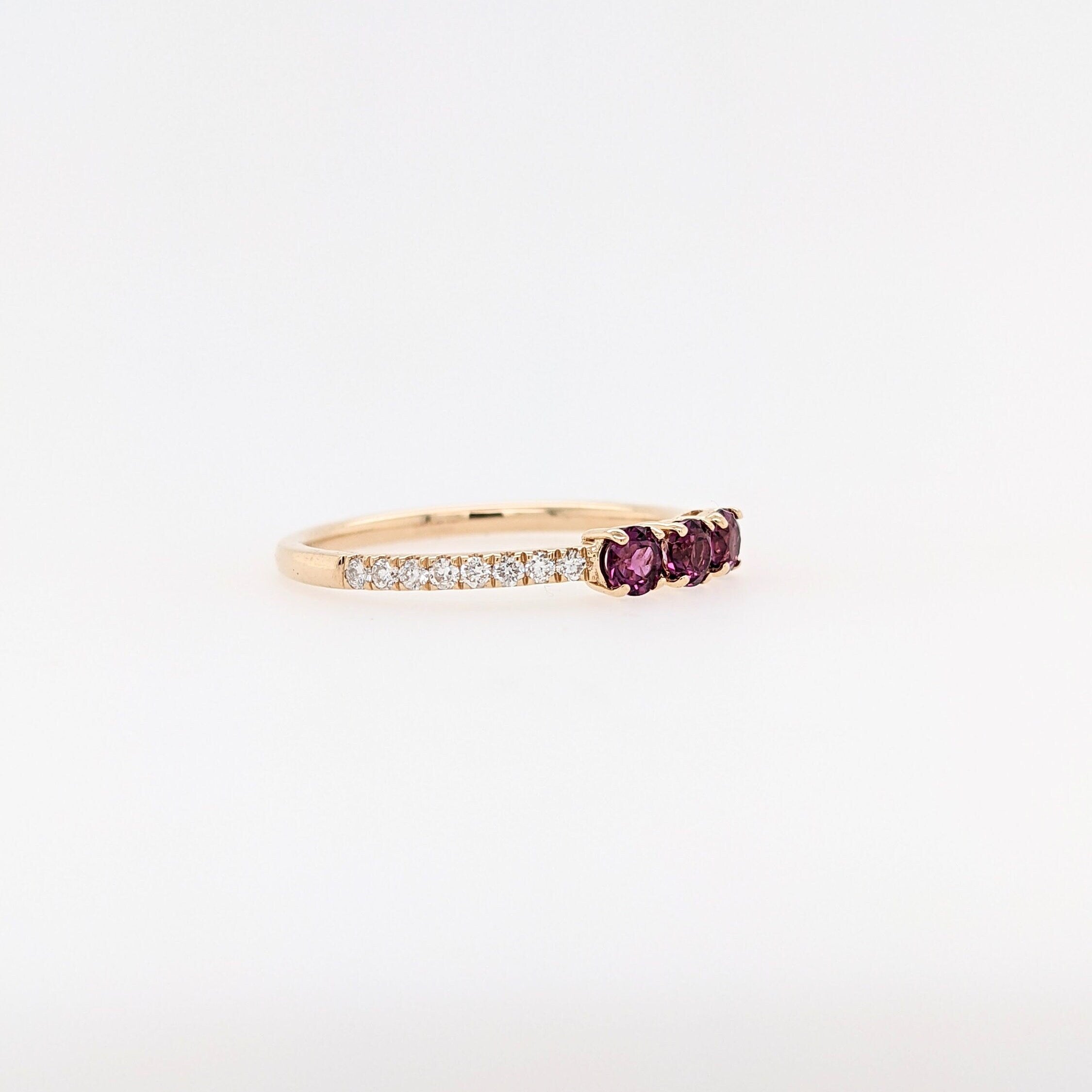 Stackable Rings-Stunning Rhodolite Garnet Band in 14k Solid Yellow, White, Rose Gold | Round 3mm | January Birthstone | Minimalist | Elegant | Simple Design - NNJGemstones