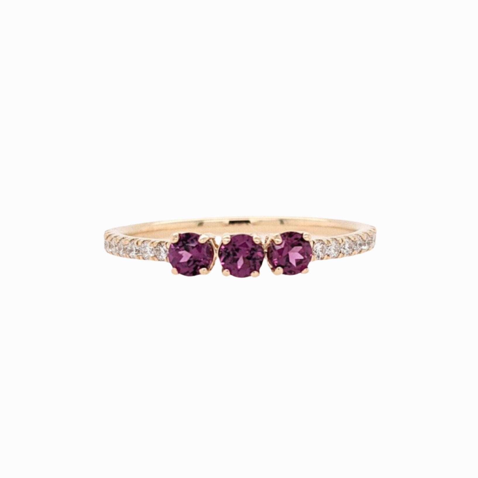 Stackable Rings-Stunning Rhodolite Garnet Band in 14k Solid Yellow, White, Rose Gold | Round 3mm | January Birthstone | Minimalist | Elegant | Simple Design - NNJGemstones