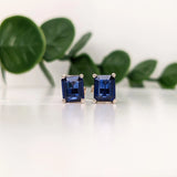 Solitaire Emerald Cut Twilight Blue Sapphire Studs