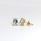 Aquamarine Solitaire Studs in Solid 14K Gold | Emerald Cut 7x5mm 8x6mm