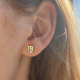 Aquamarine Solitaire Studs in Solid 14K Gold | Emerald Cut 7x5mm 8x6mm