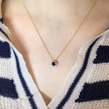 Pendants-Sapphire Necklace in Solid 14K Gold with Natural Diamond Accents | Round 4mm | September Birthstone | Chain | Classic - NNJGemstones