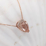 Pendants-Beautiful Morganite Necklace in Solid 14K Rose Gold with Natural Diamond Accents | Pear Shape 11x9mm | Attached Chain | Natural Gemstone - NNJGemstones