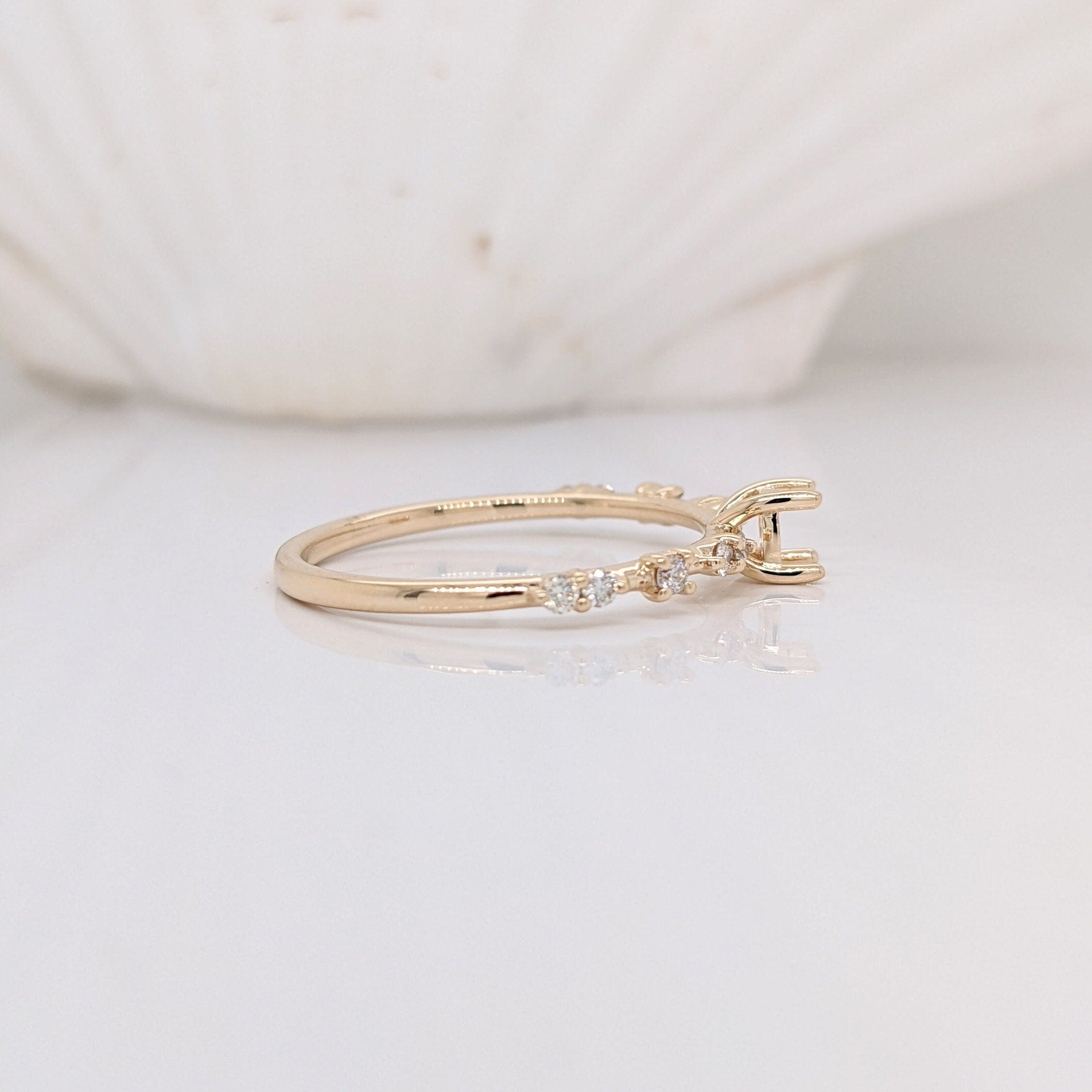 Rings-Minimalist Ring Semi Mount in Solid 14k White, Yellow or Rose Gold with Natural Diamond Accents | Round | Customizable | Classic Ring - NNJGemstones