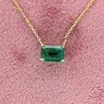 Pendants-Elegant Emerald Necklace in Solid 14K White, Yellow and Rose Gold | Emerald Cut 7x5mm | Green Gemstone | Minimalist | Daily Wear | Work Wear - NNJGemstones