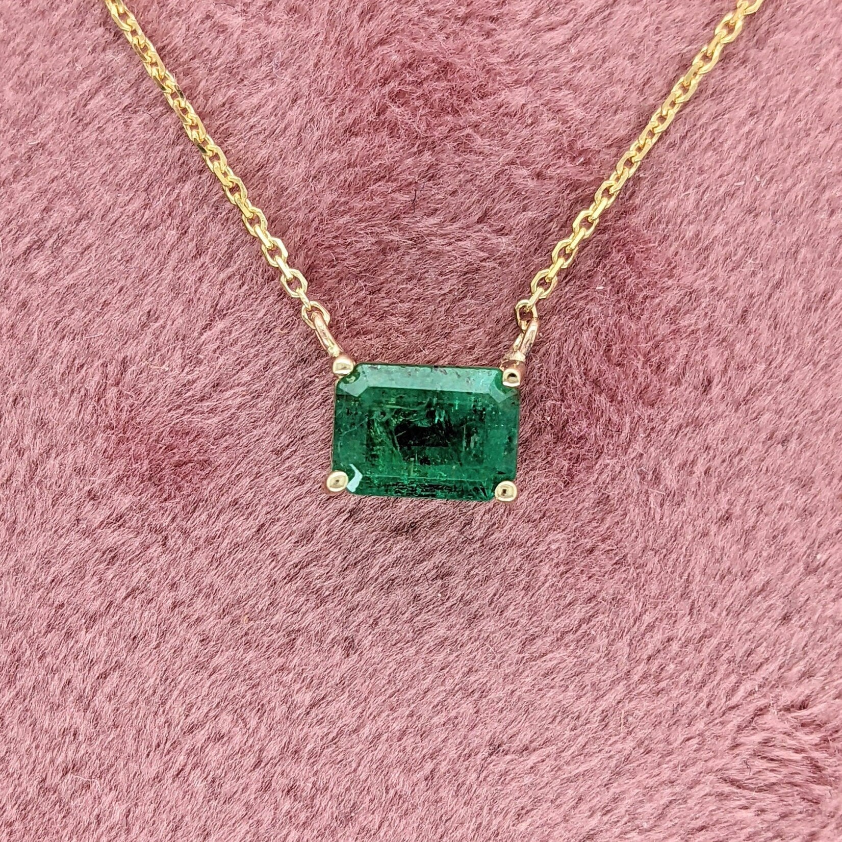 Pendants-Elegant Emerald Necklace in Solid 14K White, Yellow and Rose Gold | Emerald Cut 7x5mm | Green Gemstone | Minimalist | Daily Wear | Work Wear - NNJGemstones