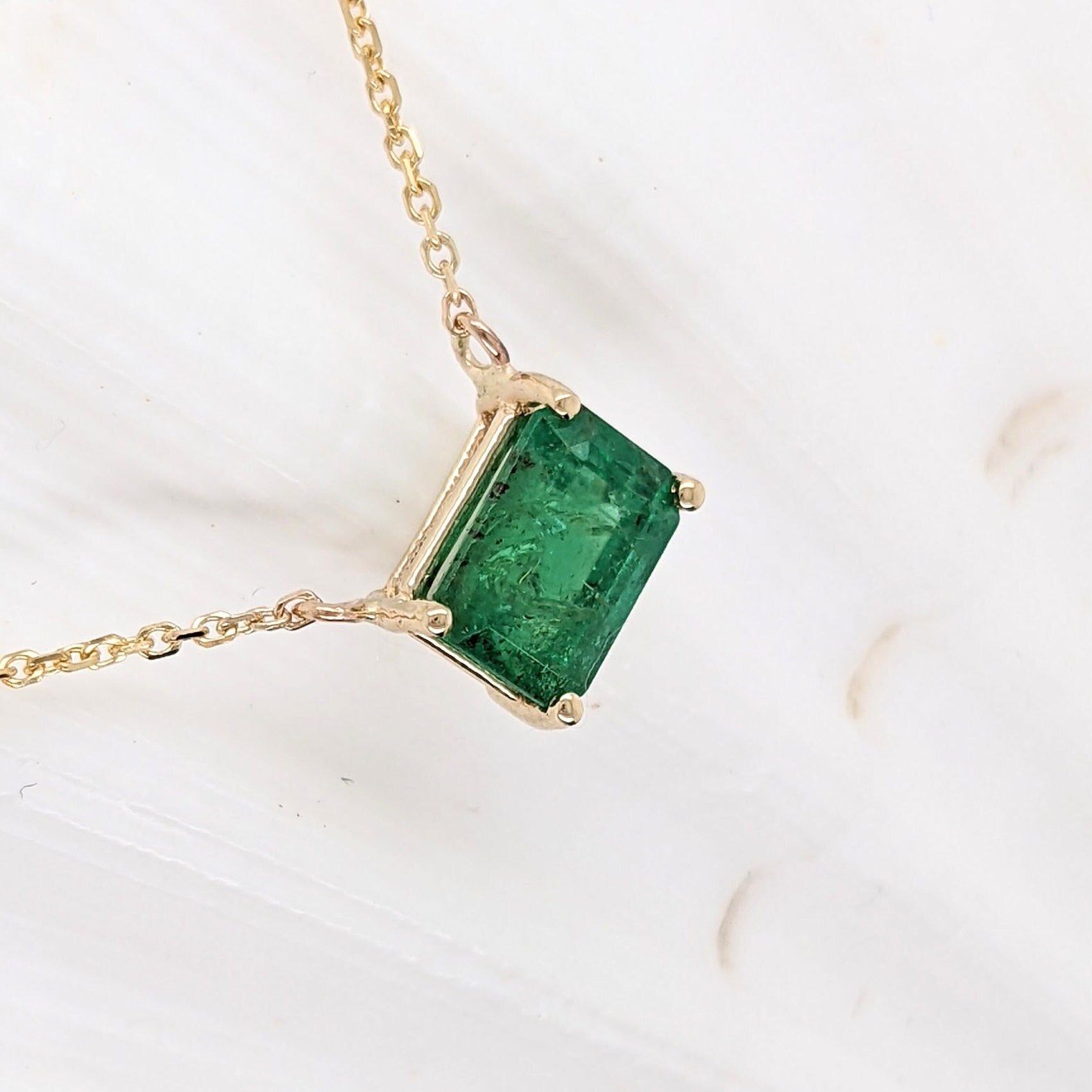 Pendants-Elegant Emerald Necklace in Solid 14K White, Yellow and Rose Gold | Emerald Cut 7x5mm | Green Gemstone | Minimalist | Daily Wear | Work Wear - NNJGemstones