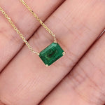 Pendants-Elegant Emerald Necklace in Solid 14K White, Yellow and Rose Gold | Emerald Cut 7x5mm | Green Gemstone | Minimalist | Daily Wear | Work Wear - NNJGemstones