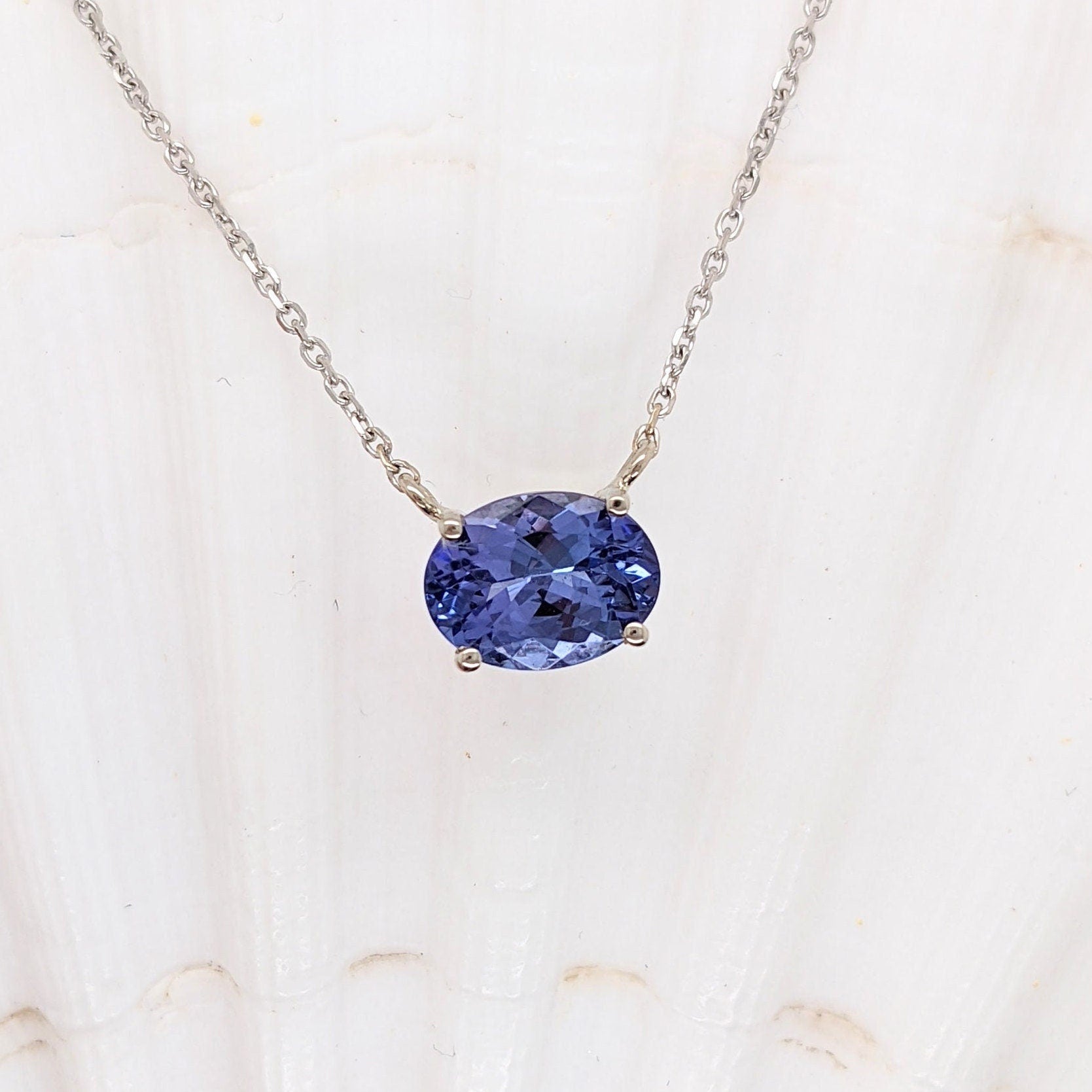 Pendants-Solitaire Tanzanite Necklace in Solid 14K White, Yellow and Rose Gold | Oval 8x6mm | Blue Gemstone | Minimalist | Daily Wear | Work Wear - NNJGemstones