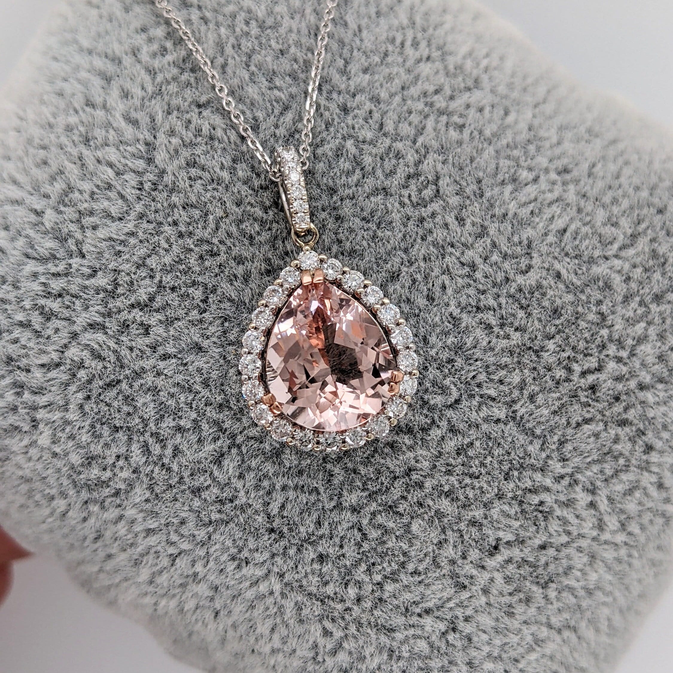 Pendants-Pink AAA Morganite Pendant in 14K Solid White Gold with Natural Diamond Accents | Pear Shape 12x10mm | October Birthstone | Ready to Ship! - NNJGemstones