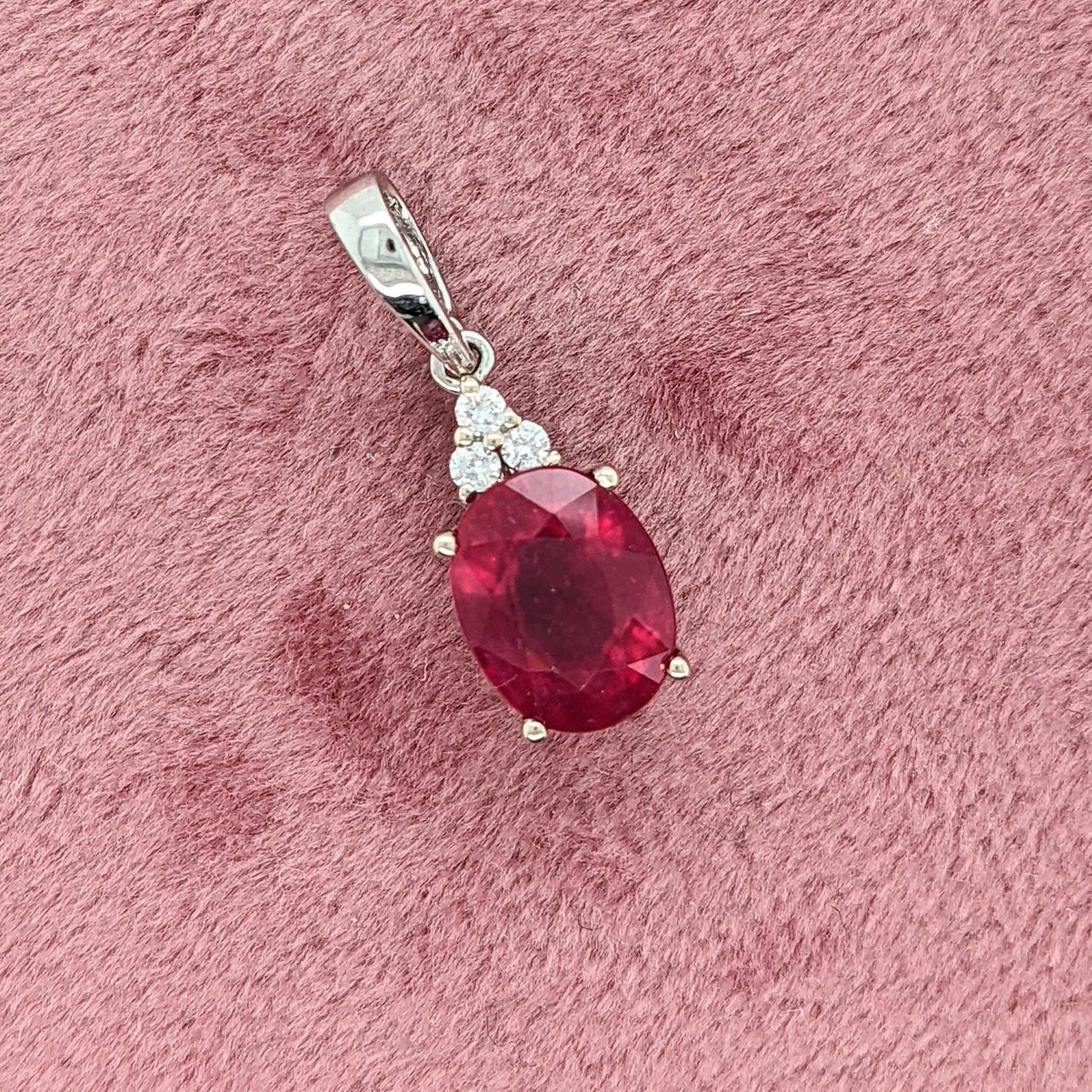 Ruby Pendant in Solid 14K Gold with Diamond Accents Oval 9x7mm