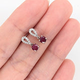 Stud Earrings-Beautiful Ruby Dangle Earrings in Solid 14K White Gold with Natural Diamond Accents | Round 4mm | Gemstone Earrings | Classic | Elegant - NNJGemstones