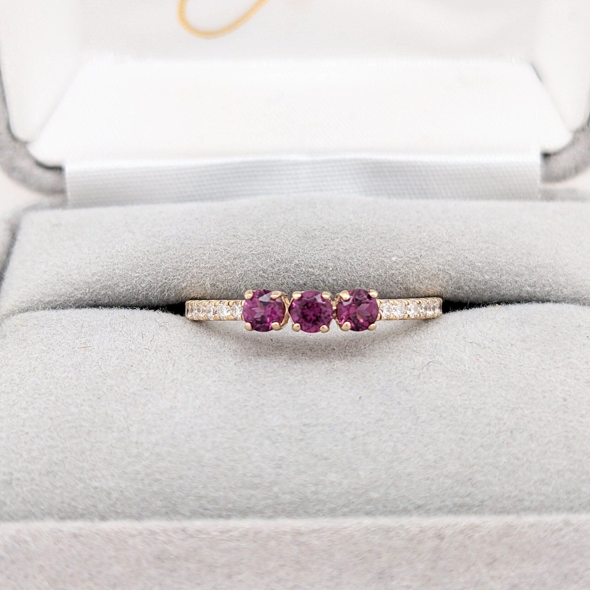 Stackable Rings-Stunning Rhodolite Garnet Band in 14k Solid Yellow, White, Rose Gold | Round 3mm | January Birthstone | Minimalist | Elegant | Simple Design - NNJGemstones