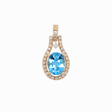 Pretty Swiss Topaz Pendant in Solid 14K Gold with Diamond Accents | Oval 9x7mm | December Birthstone | Blue Gemstone