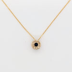 Pendants-Sapphire Necklace in Solid 14K Gold with Natural Diamond Accents | Round 4mm | September Birthstone | Chain | Classic - NNJGemstones