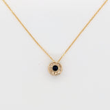 Pendants-Sapphire Necklace in Solid 14K Gold with Natural Diamond Accents | Round 4mm | September Birthstone | Chain | Classic - NNJGemstones