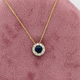 Pendants-Sapphire Necklace in Solid 14K Gold with Natural Diamond Accents | Round 4mm | September Birthstone | Chain | Classic - NNJGemstones