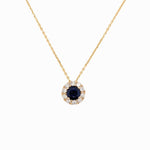 Pendants-Sapphire Necklace in Solid 14K Gold with Natural Diamond Accents | Round 4mm | September Birthstone | Chain | Classic - NNJGemstones