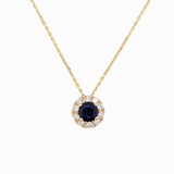 Sapphire Necklace in Solid 14K Gold with Natural Diamond Accents | Round 4mm | September Birthstone | Chain | Classic