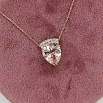 Pendants-Beautiful Morganite Necklace in Solid 14K Rose Gold with Natural Diamond Accents | Pear Shape 11x9mm | Attached Chain | Natural Gemstone - NNJGemstones